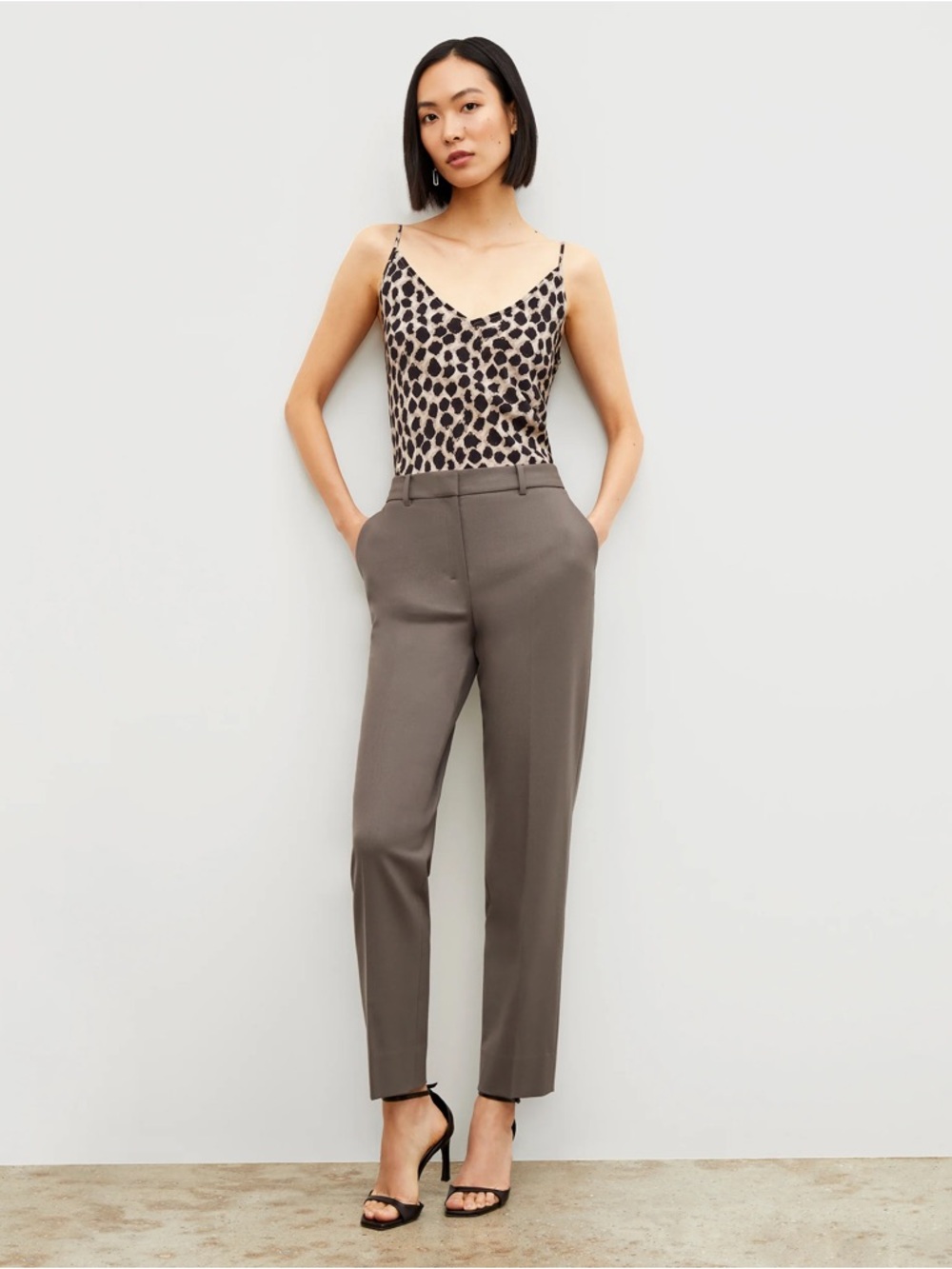 MM Lafleur Tailored Straight Leg Wool Trousers in Mink - Size 6
